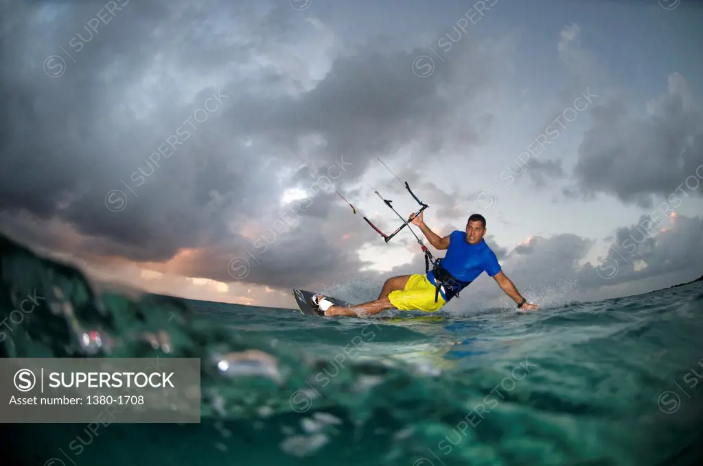 Bonaire, Kite Beach, Man kiteboarding
