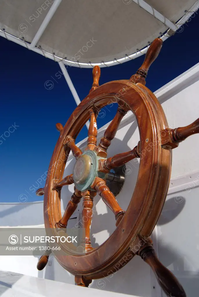 Close-up of a helm of a boat