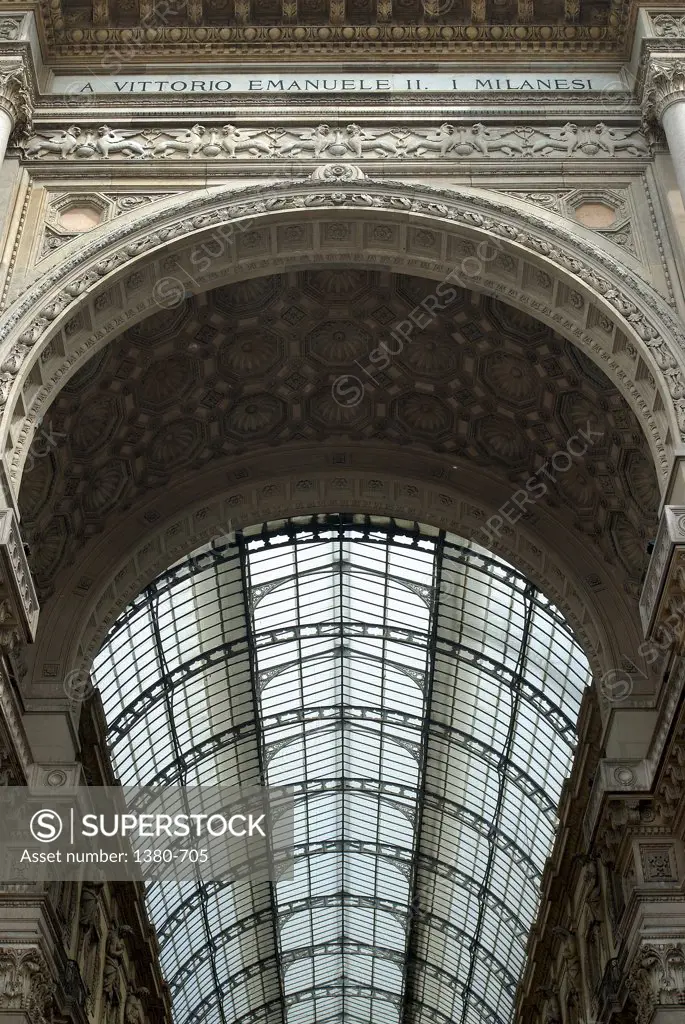 Low angle view of the entrance of a building, Galleria Vittorio Emanuele II, Milan, Lombardy, Italy