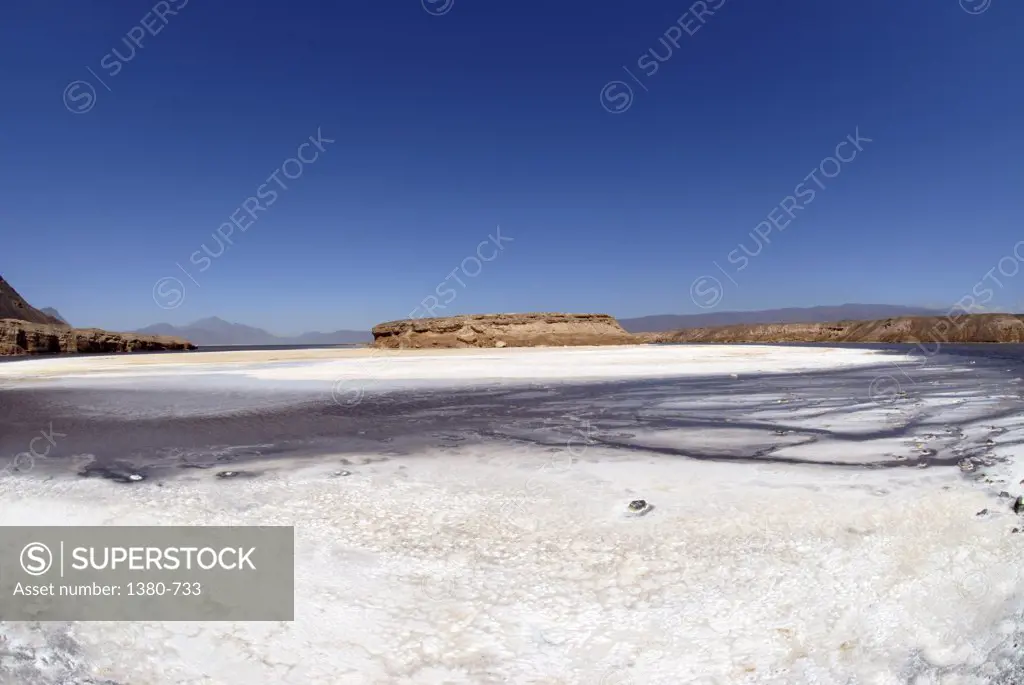 Panoramic view of a salt lake, Lake Asal, Djibouti