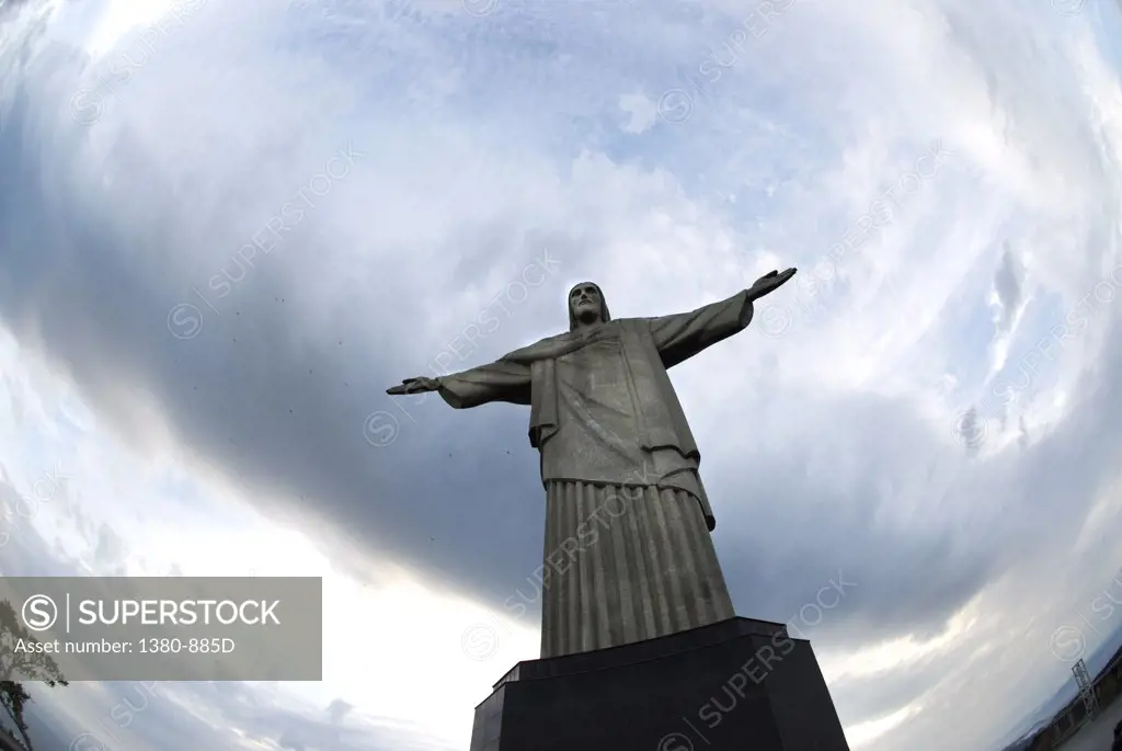 Low angle view of a statue of Jesus Christ, Christ the Redeemer, Mt Corcovado, Rio de Janeiro, Brazil