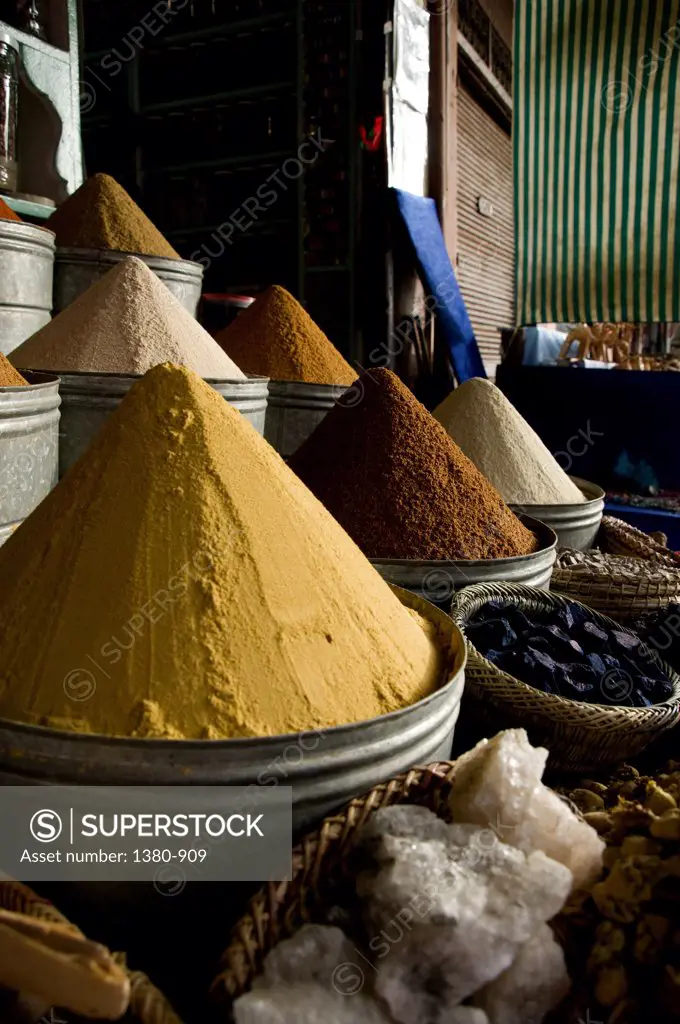 Spices display in a market, Marrakesh, Morocco