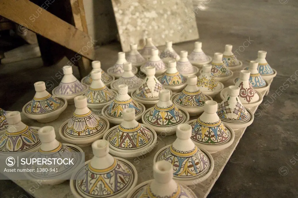 Display of traditional pottery, Fez, Morocco