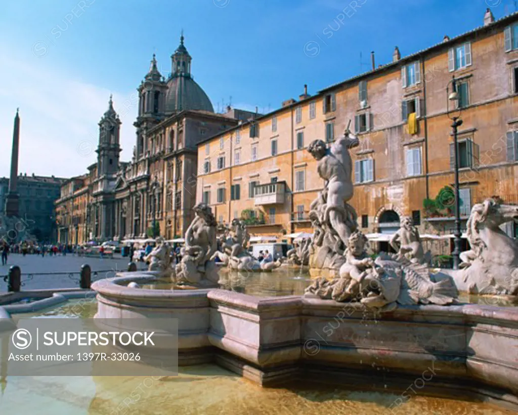 Neptune Fountain Piazza Navona Rome Italy 