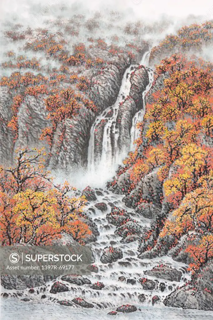 Chinese Fine art, Traditional Chinese Painting, Waterfall