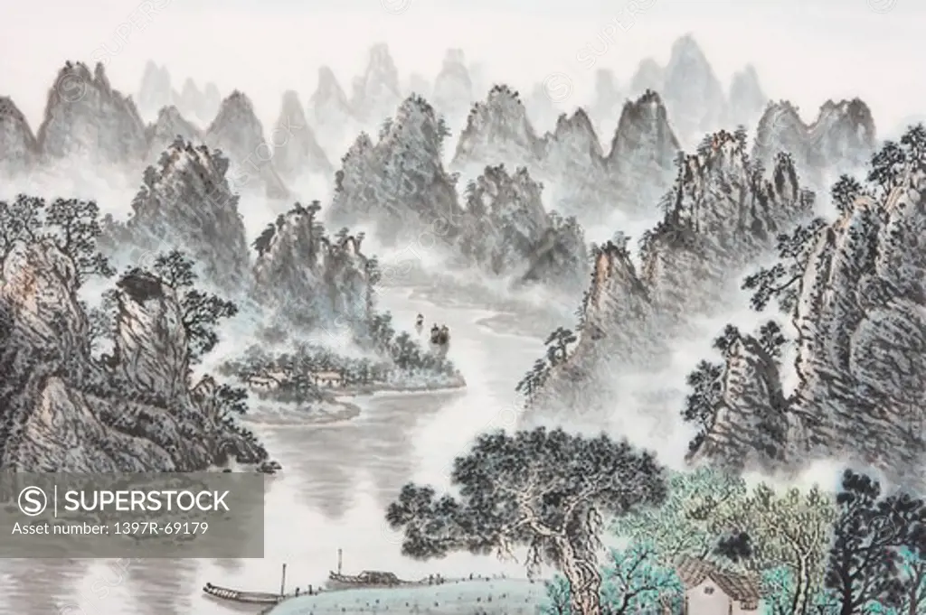 Chinese Fine art, Traditional Chinese Painting, Mountain Range