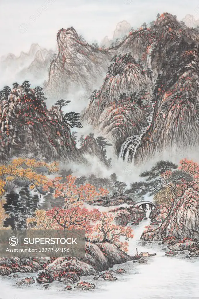 Chinese Fine art, Traditional Chinese Painting, River, Mountain