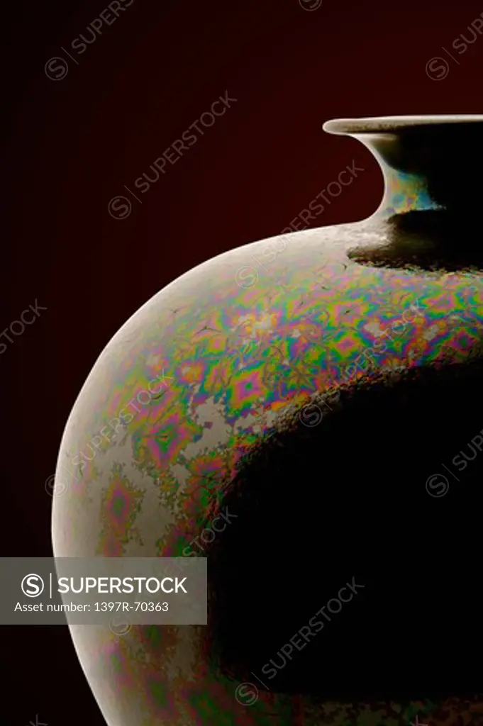 Close-up of a decorative pottery vase in unique pattern