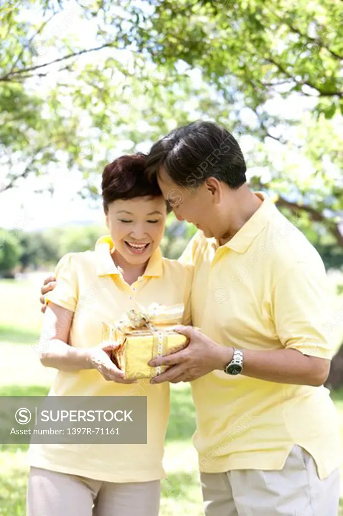 Senior man giving wife a present