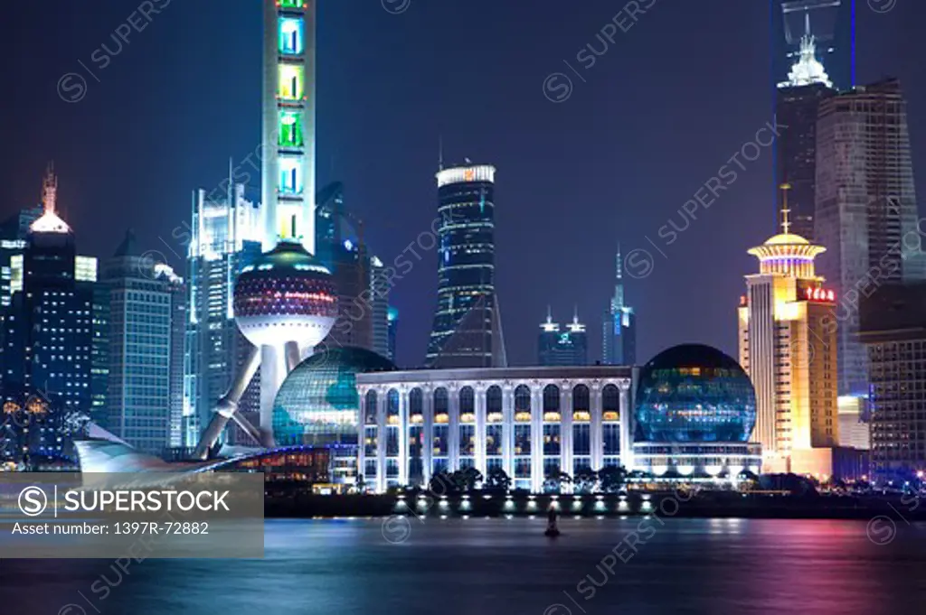 China, Shanghai, Huangpu River, Oriental Pearl Tower, International Convention Center