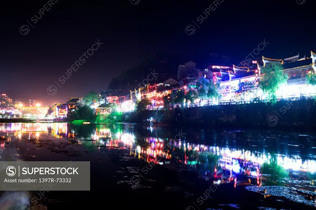 Pheonix Old City, Tuojiang River, Nightlife, Phoenix County Province, Hunan Province, China, Asia