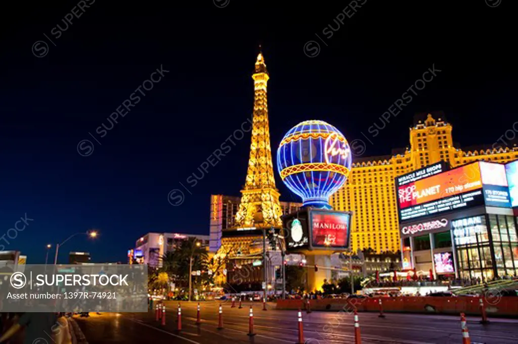 Illuminated Las Vegas cityscape at night