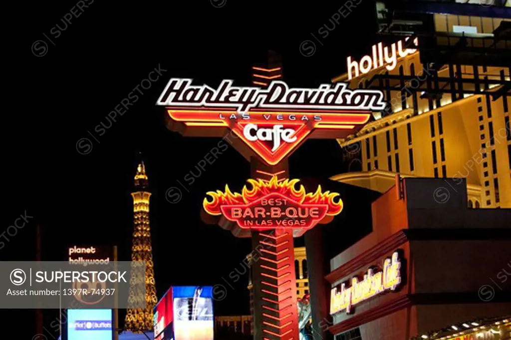Commercial neon signs at night, Las Vegas