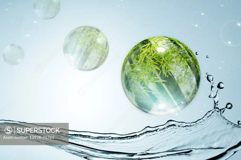 Environmental Conservation, Digitally generated image of bubbles and running water