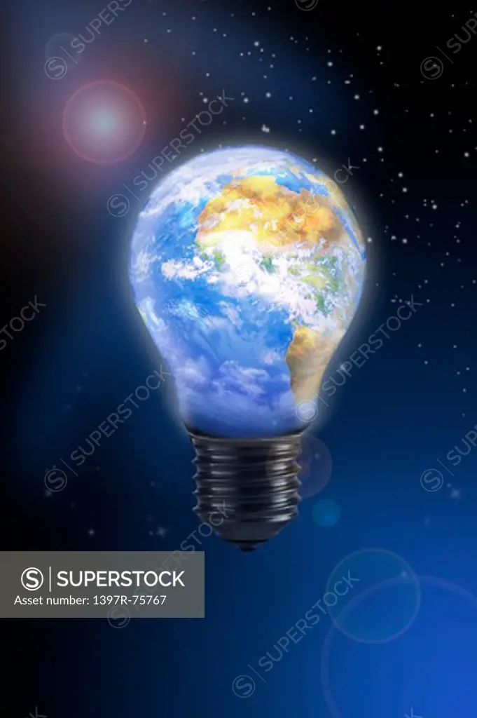 Environmental Conservation, Digitally generated image of a light bulb in blue background