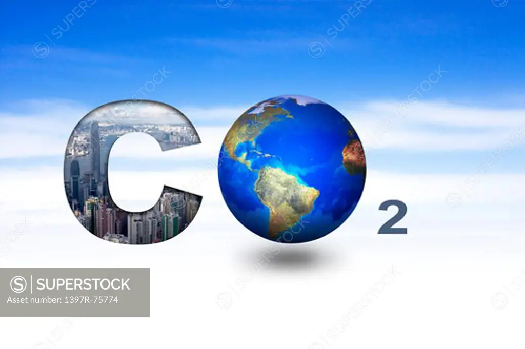 Environmental Conservation, Digitally generated image of symbol of carbon dioxide (CO2)