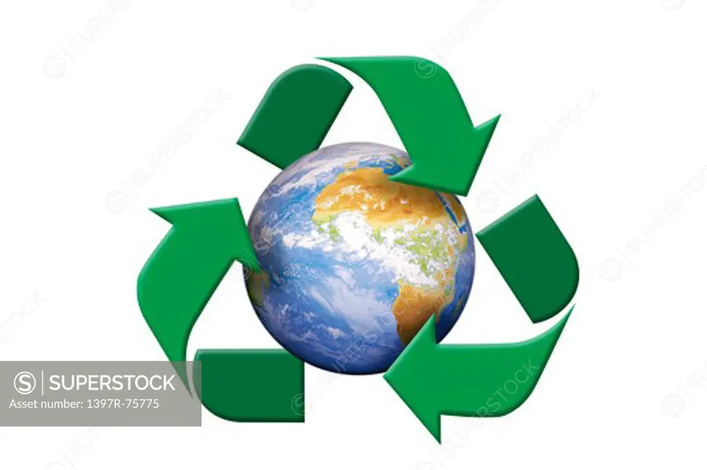 Environmental Conservation, Digitally generated image of a recycling symbol and the earth