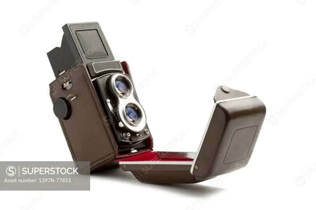 Antique camera with cover open