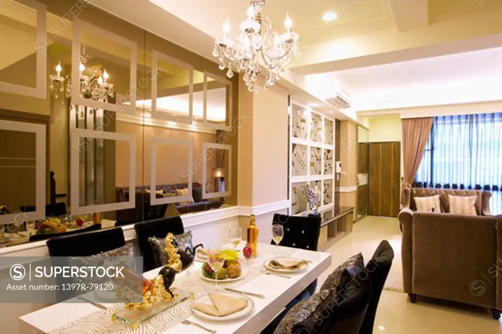Dining table setting in luxury dining room