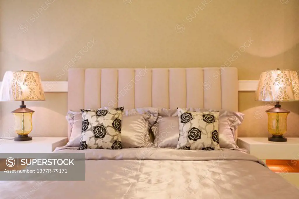Double bed in modern bedroom
