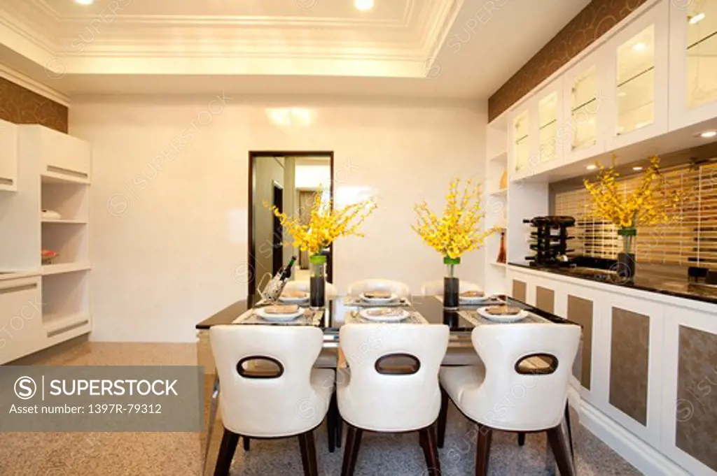 Dining room decorated with flower