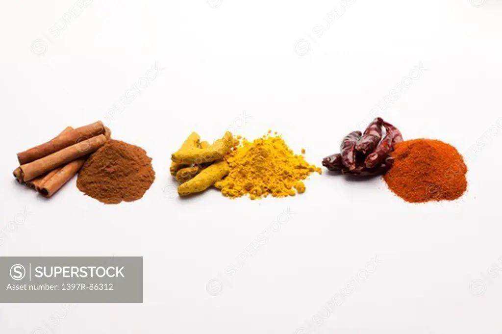 Spice, Cinnamon, Curcuma, Turmeric powder, Chili, Chili Pepper,