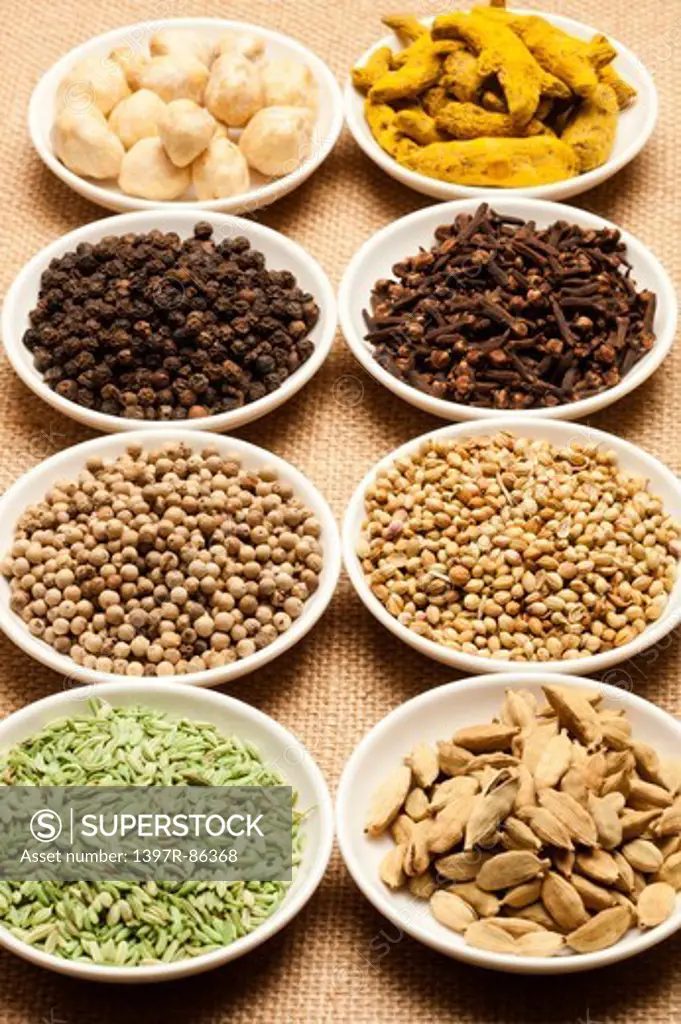 Spice, Cardamom, Fennel, Coriander, White Peppercorn, Clove, Black Peppercorn, Curcuma, Chickpea,
