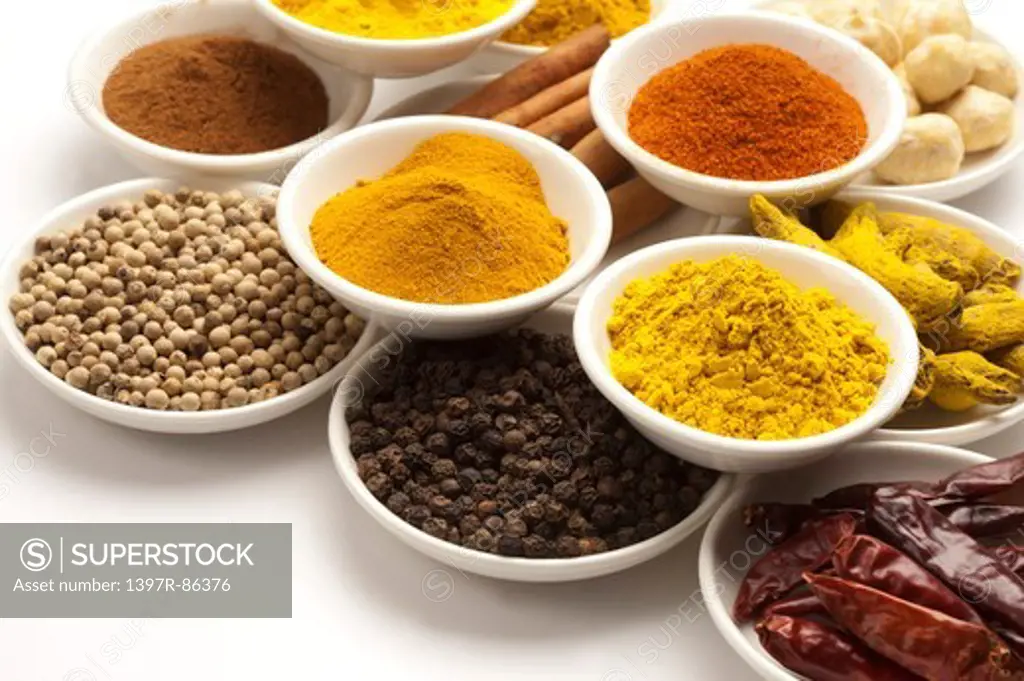 Spice, Turmeric powder, Chili Pepper, Curry Powder, Cinnamon, Chili, Black Peppercorn, White Peppercorn, Curcuma,