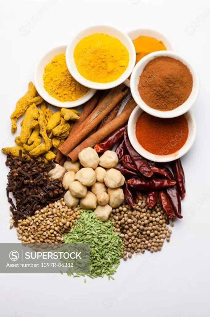 Spice, Turmeric powder, Chili Pepper, Curry Powder, Cinnamon, Curcuma, Chili, Clove, Chickpea, Fennel, White Peppercorn, Coriander,