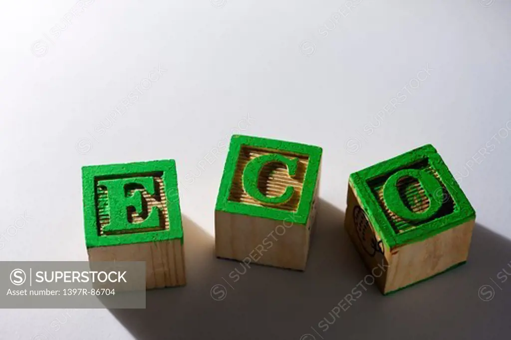 Toy bricks with ECO letters on them
