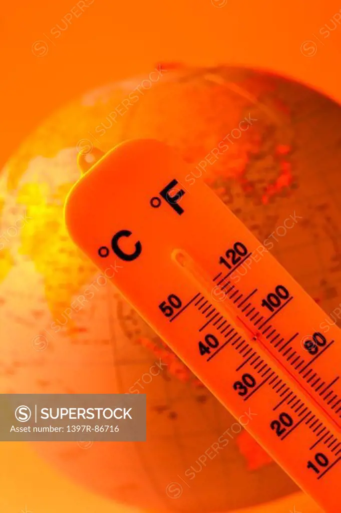 Thermometer showing high temperature of the globe