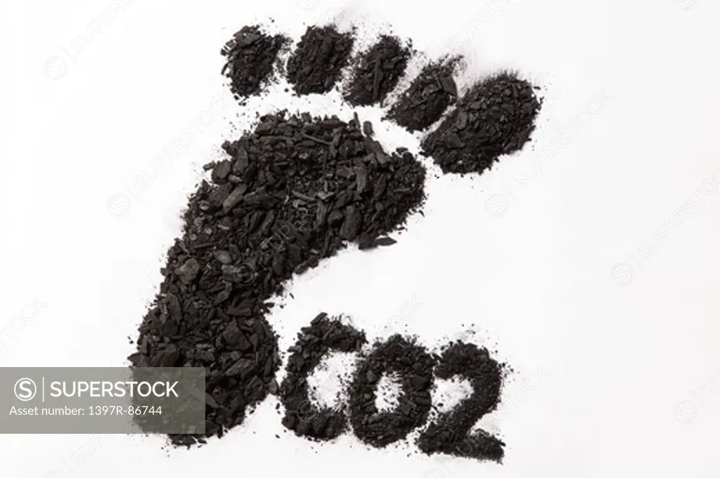 Coal dust arranged into carbon footprint and CO2 formula