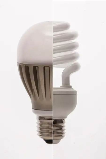 Normal light bulb versus energy efficient light bulb