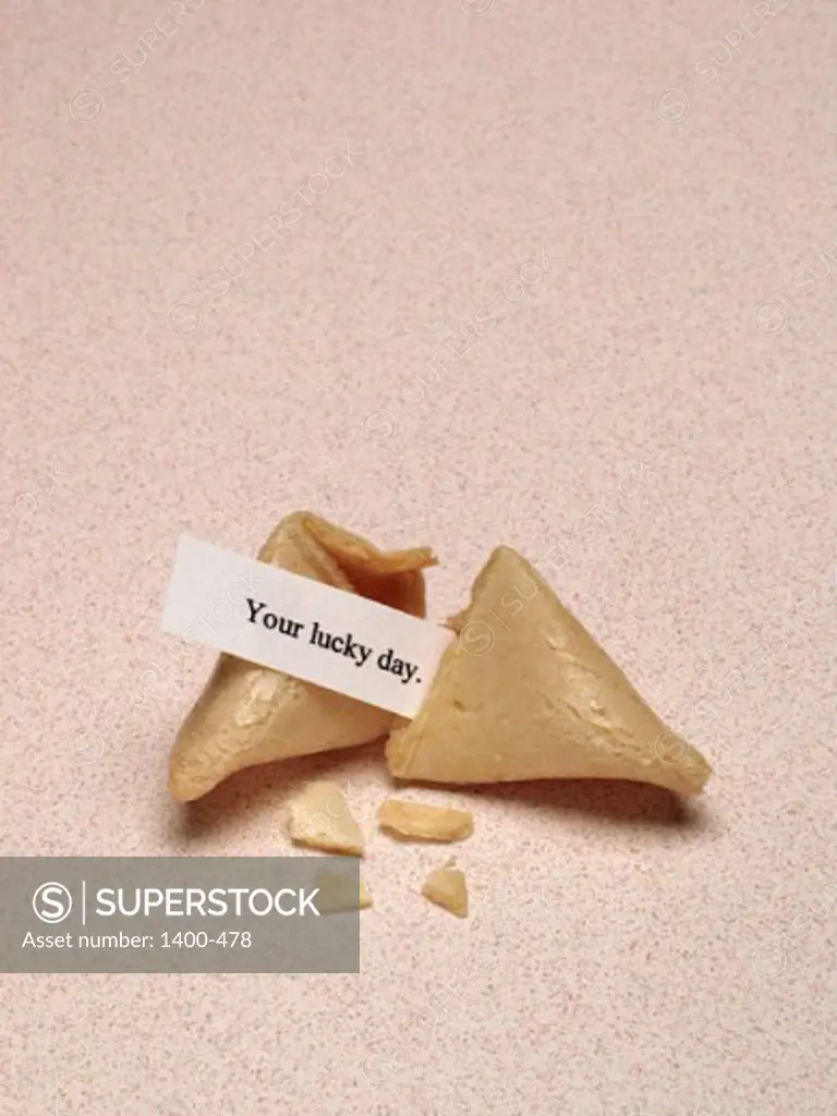 Close-up of a fortune cookie with a message