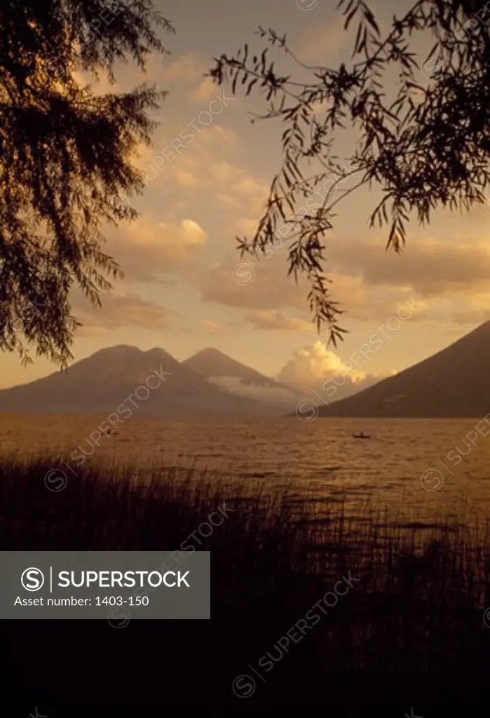 Lake in front of mountains, Lake Atitian, Guatemala