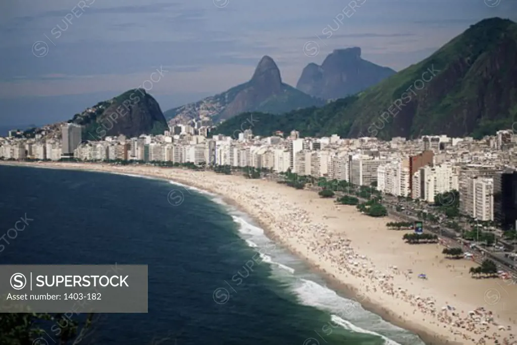 High angle view of buildings along the beach, Rio de Janeiro, Brazil
