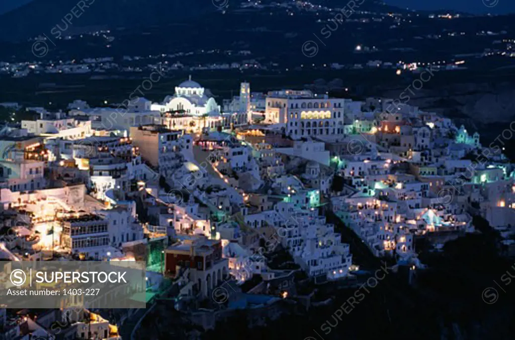 High angle view of a town, Fira, Santorini, Cyclades Islands, Greece