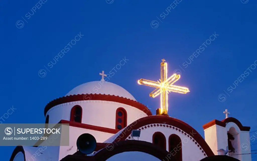 Low angle view of a church, Mandraki, Nisyros, Dodecanese Islands, Greece