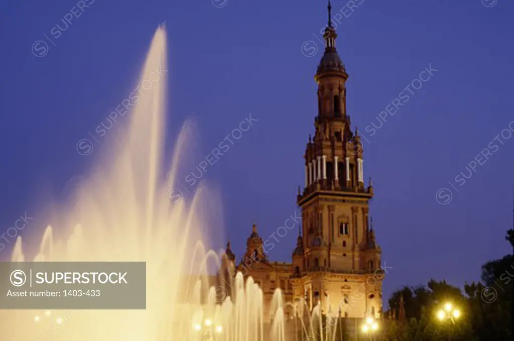 Fountain in front of a palace, Plaza De Espana, Seville, Spain