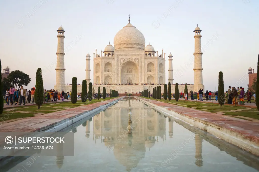Reflection of a mausoleum in water, Taj Mahal, Agra, Uttar Pradesh, India