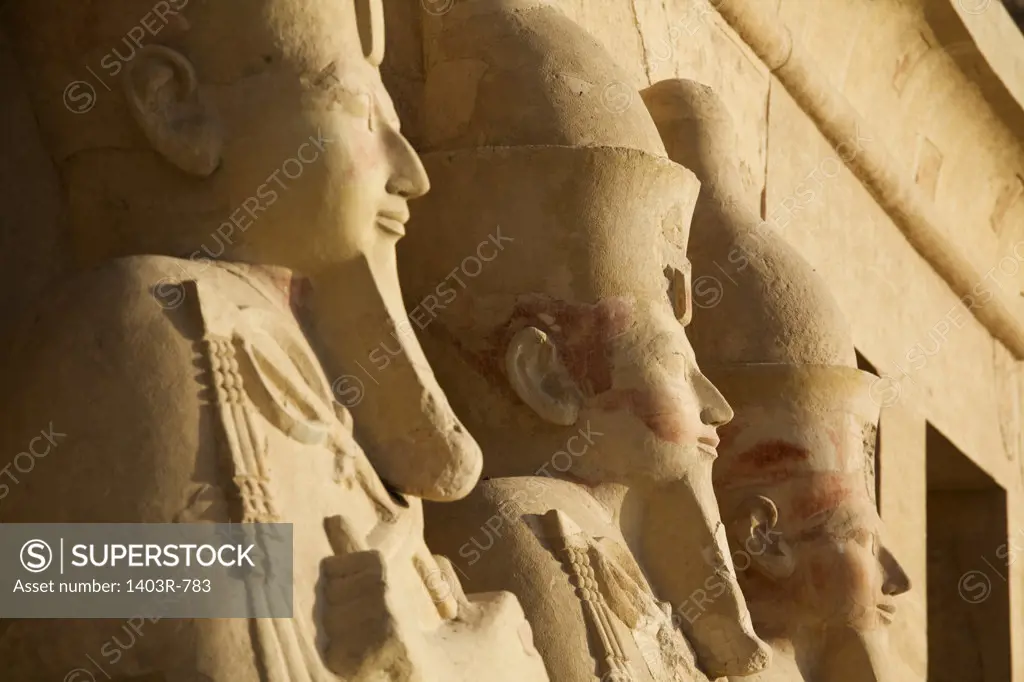 Egypt, Luxor, Osiride statues at Mortuary Temple of Hatshepsut at Deir el Bahri on West Bank of Nile River