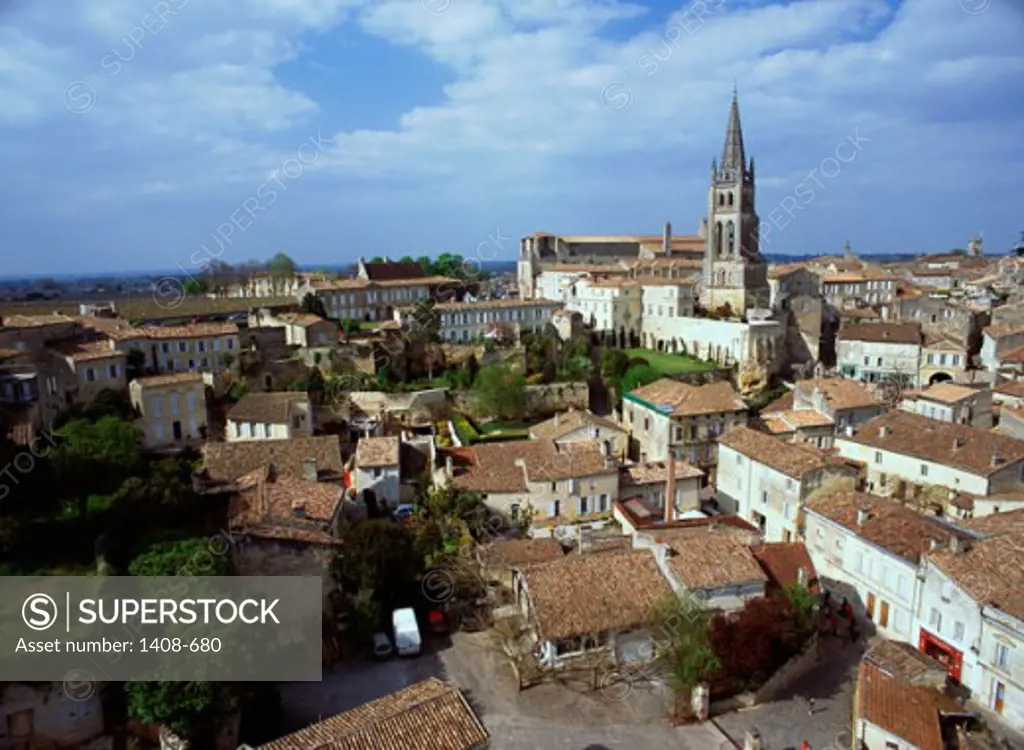 High angle view of buildings in a city, St. Emilion, France