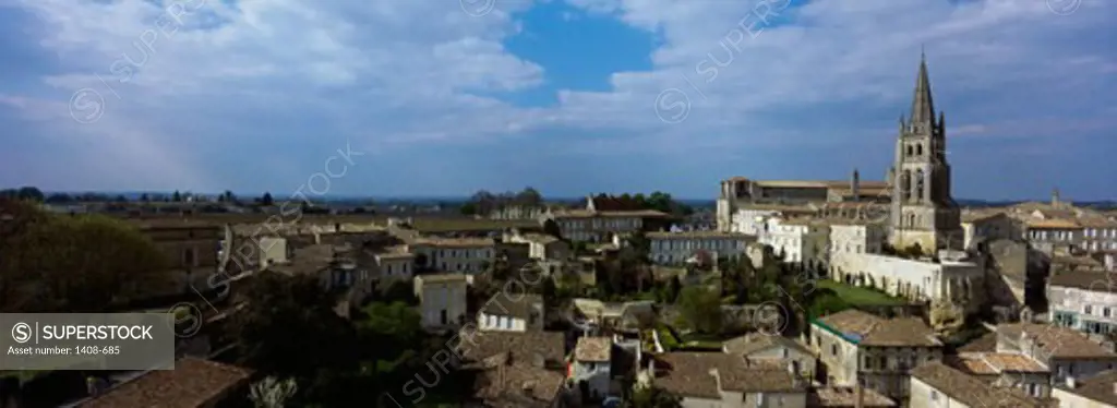 High angle view of buildings in a city, St. Emilion, France