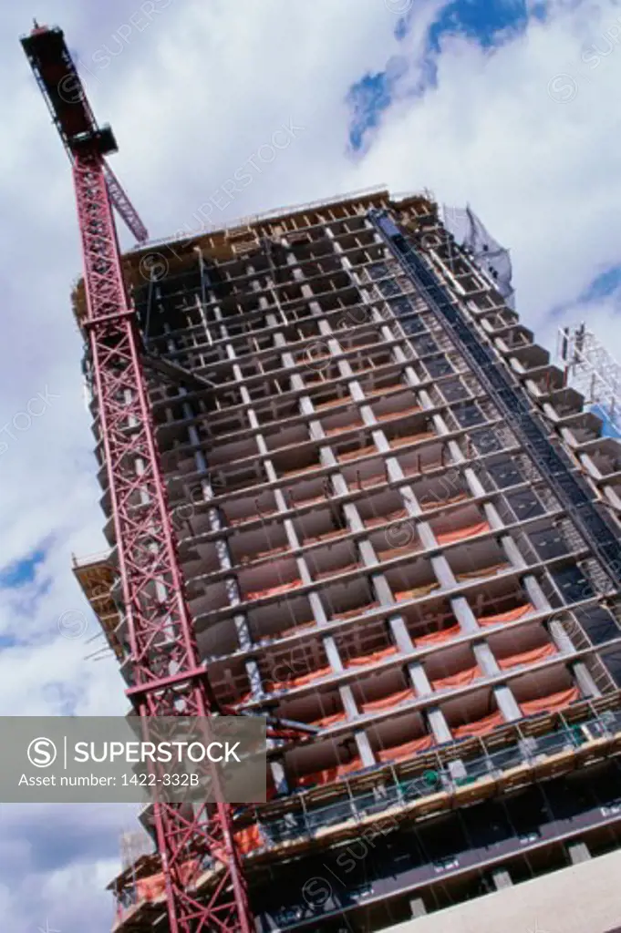 Low angle view of a skyscraper under construction, New York City, New York, USA