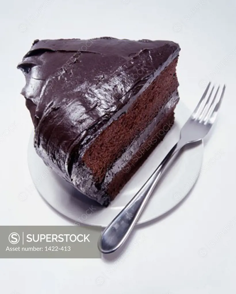 Close-up of a slice of chocolate cake on a plate