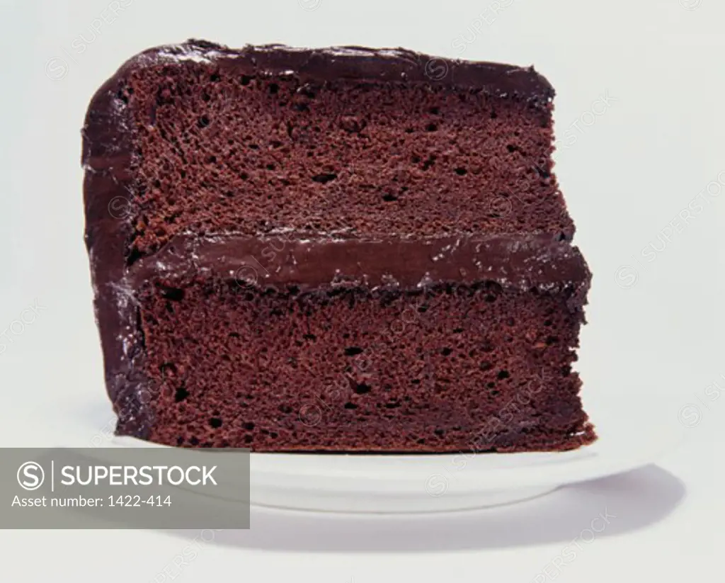 Close-up of a slice of chocolate cake on a plate