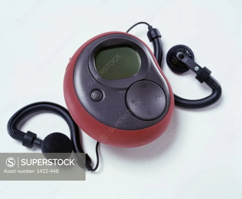 Close-up of an MP3 player with headphones