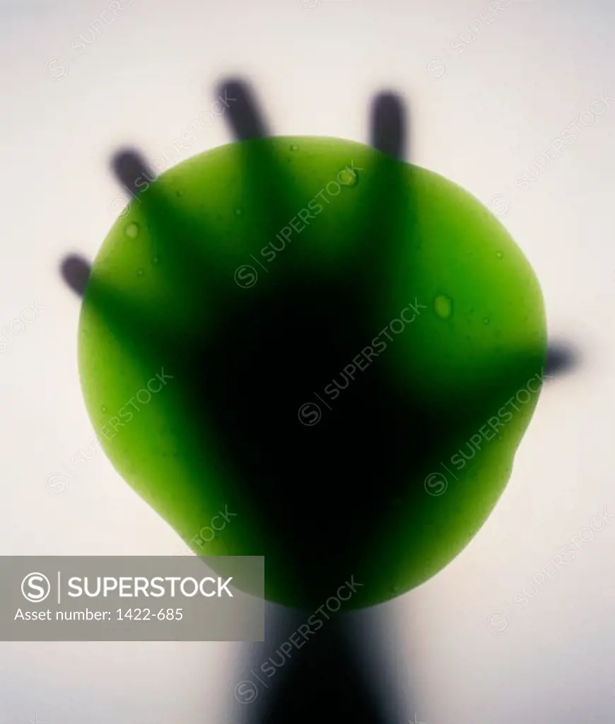 Close-up of a human hand behind a green spot