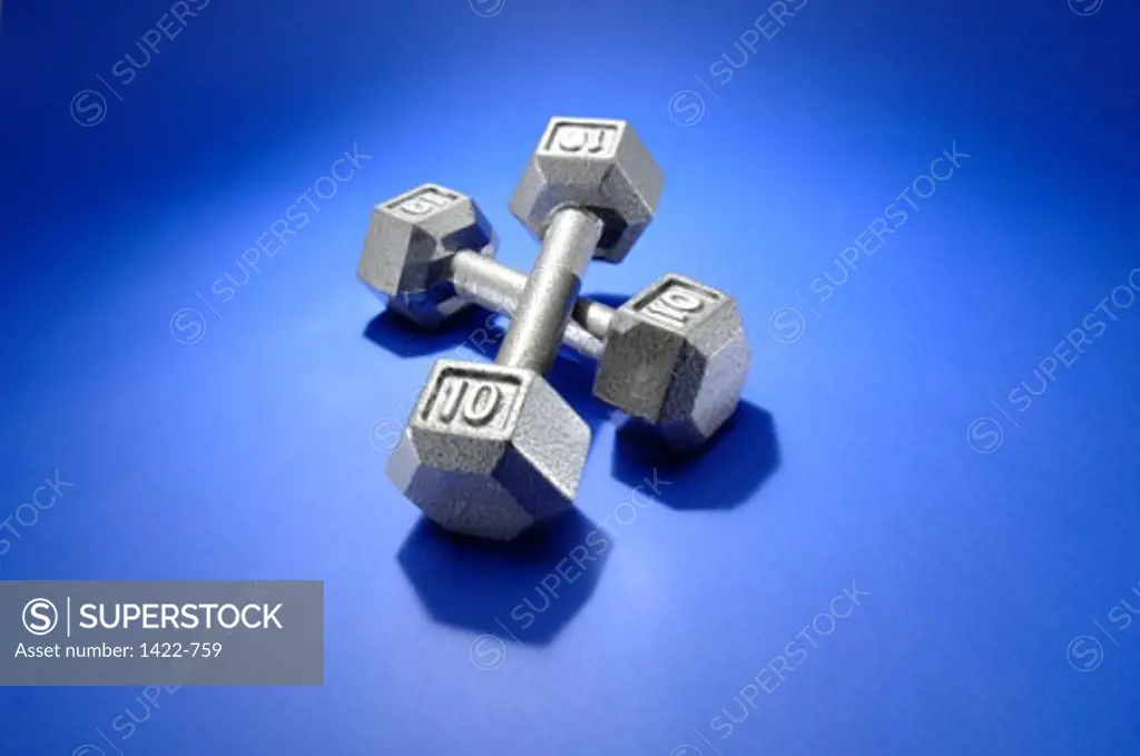 High angle view of a pair of dumbbells