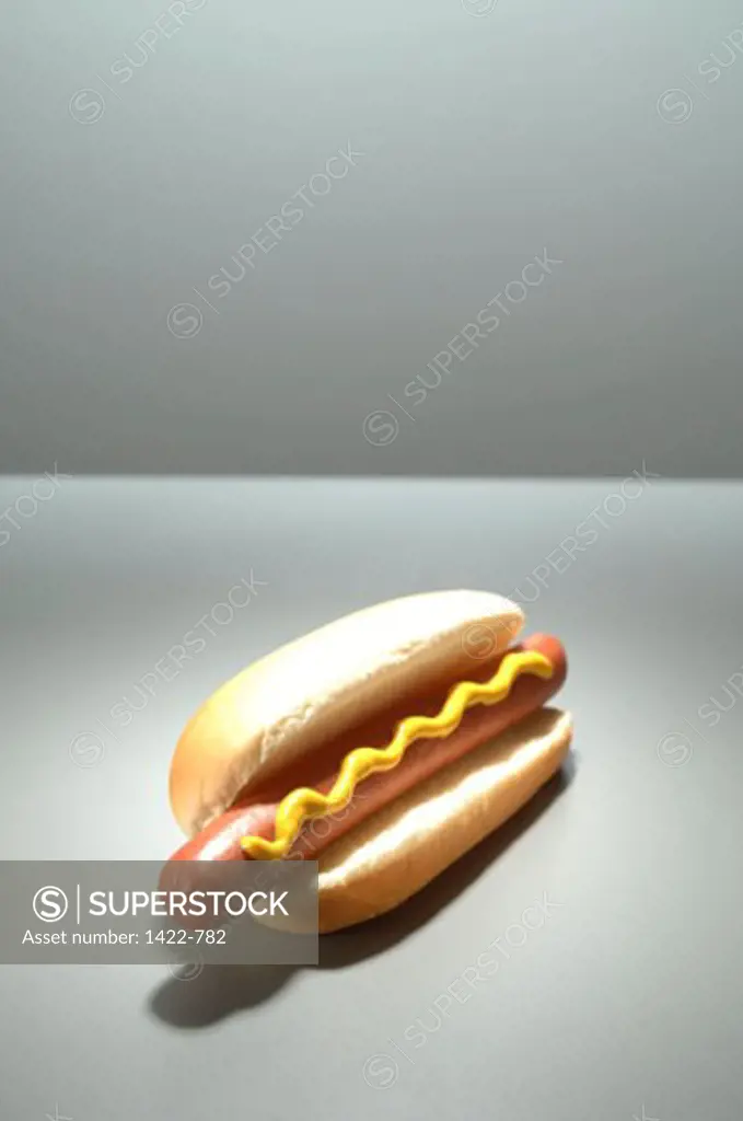 High angle view of a hotdog with mustard